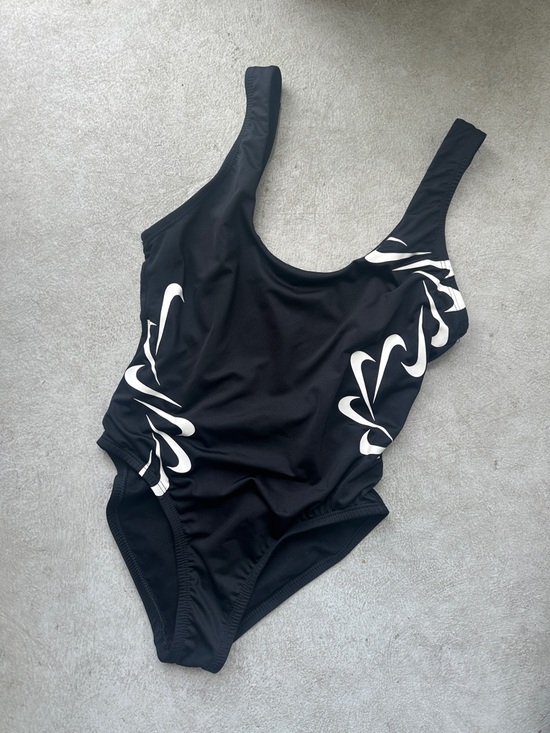 Nike Other - Nike Black One-Piece Swimsuit with White Swoosh Wave Accents